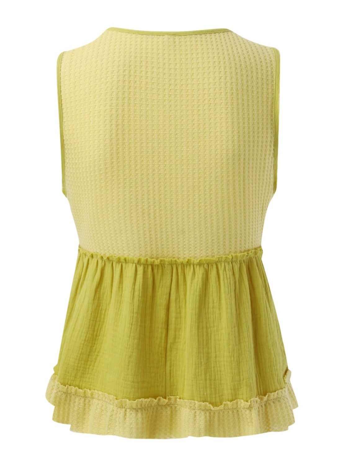 MeiMei Waffle-Knit Frill V-Neck Tank