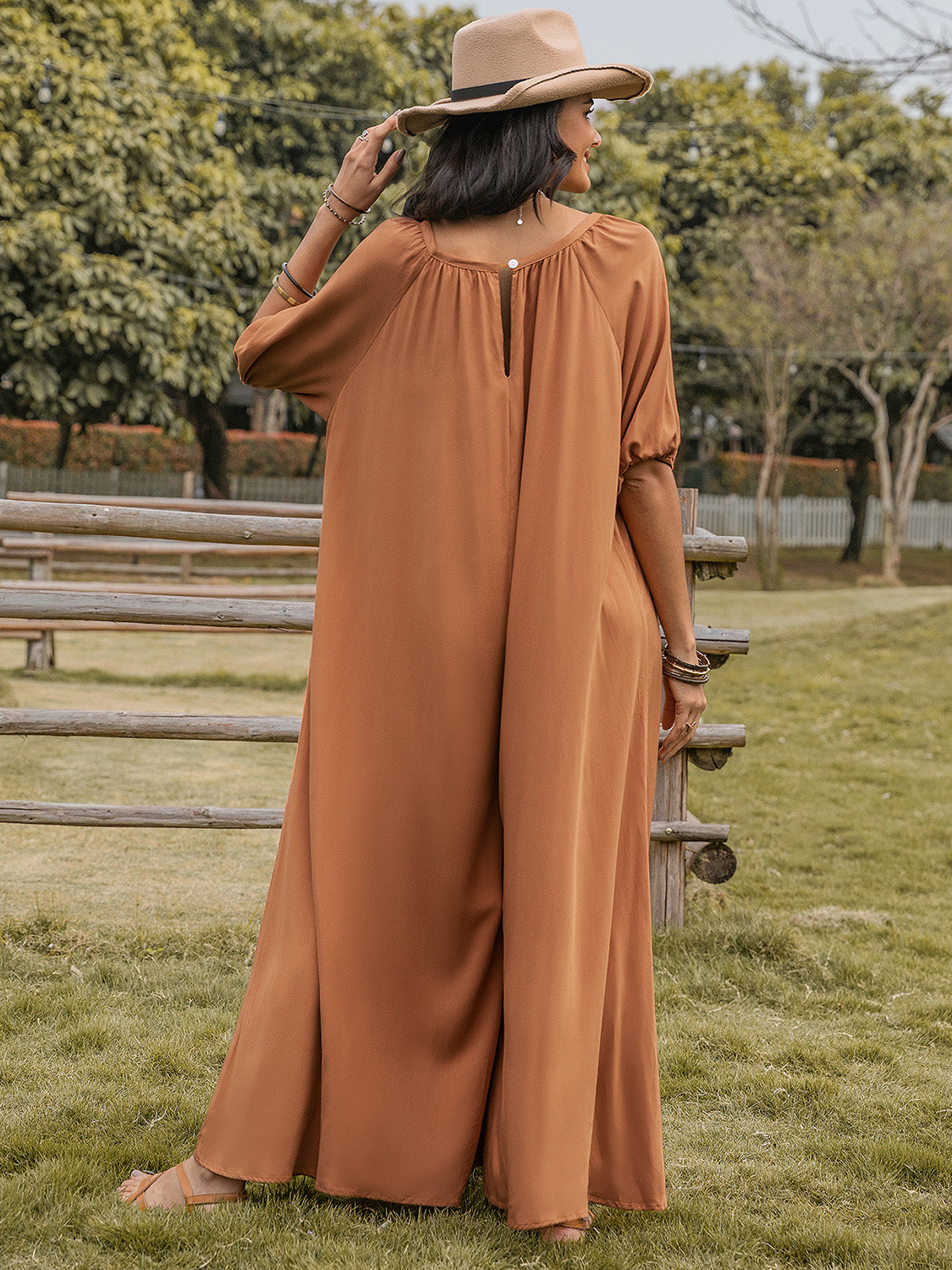 Scoop Neck Half Sleeve Wide Leg Jumpsuit