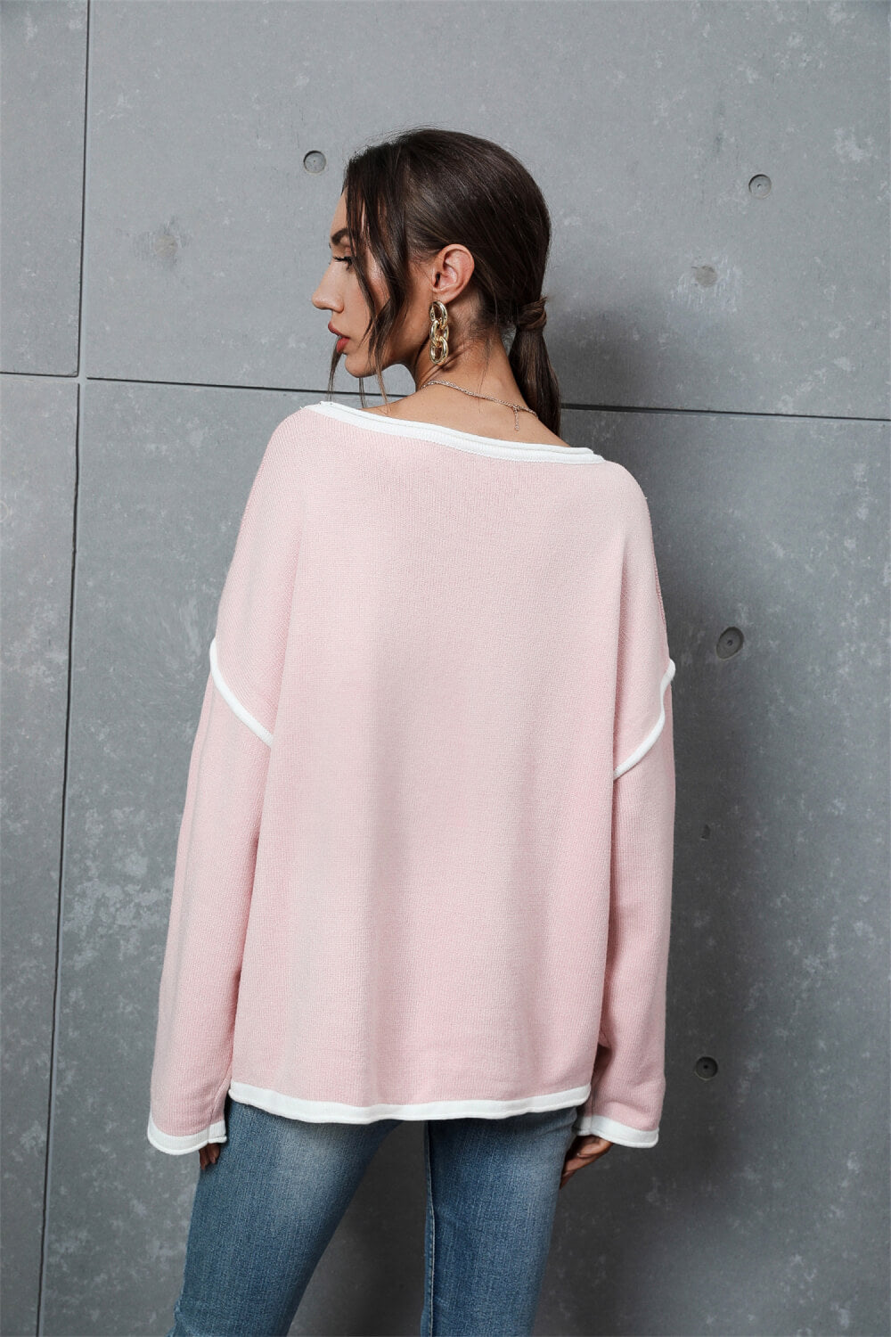 Angel Wings Contrast Detail Dropped Shoulder Knit Pullover