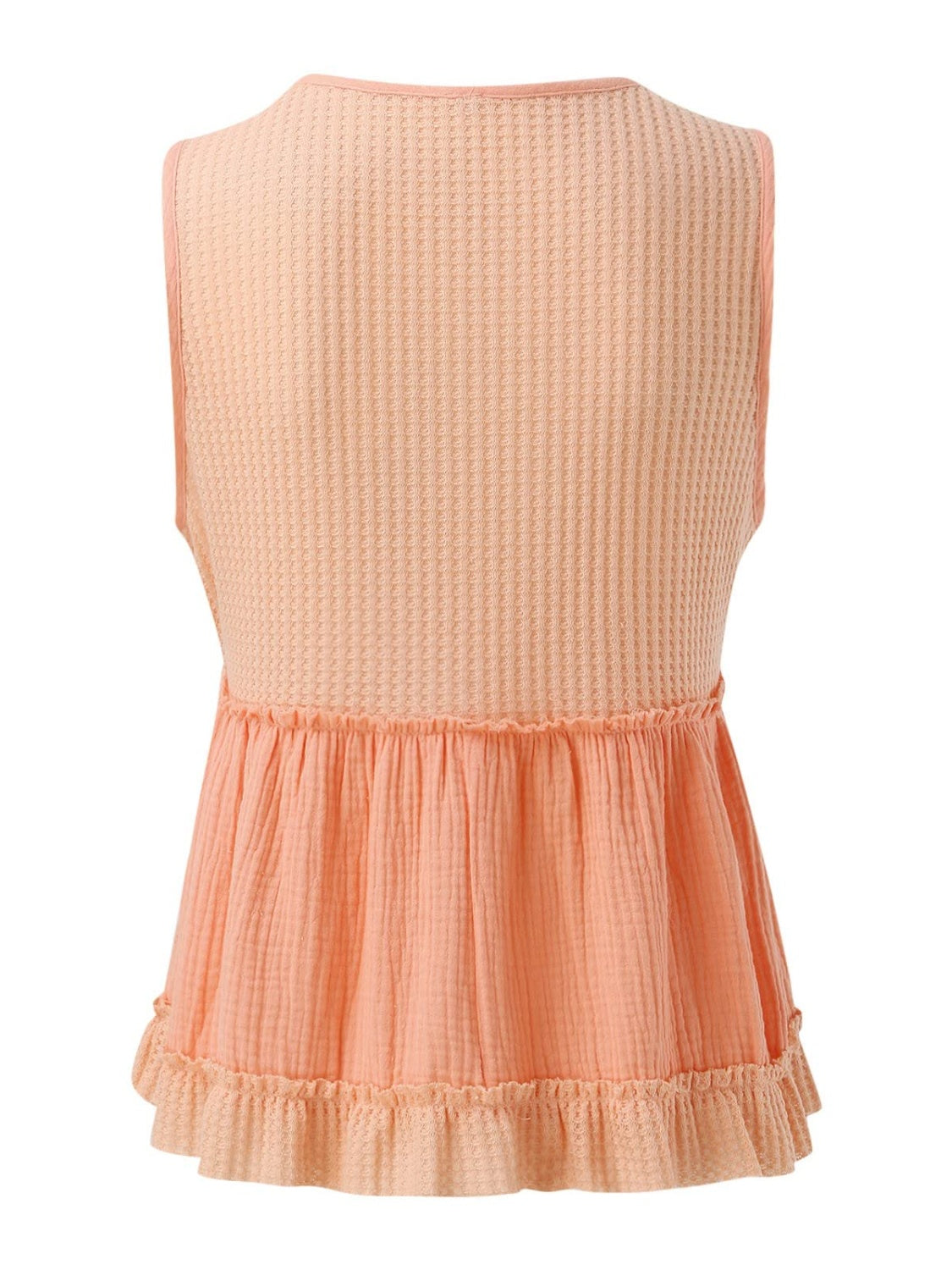 MeiMei Waffle-Knit Frill V-Neck Tank