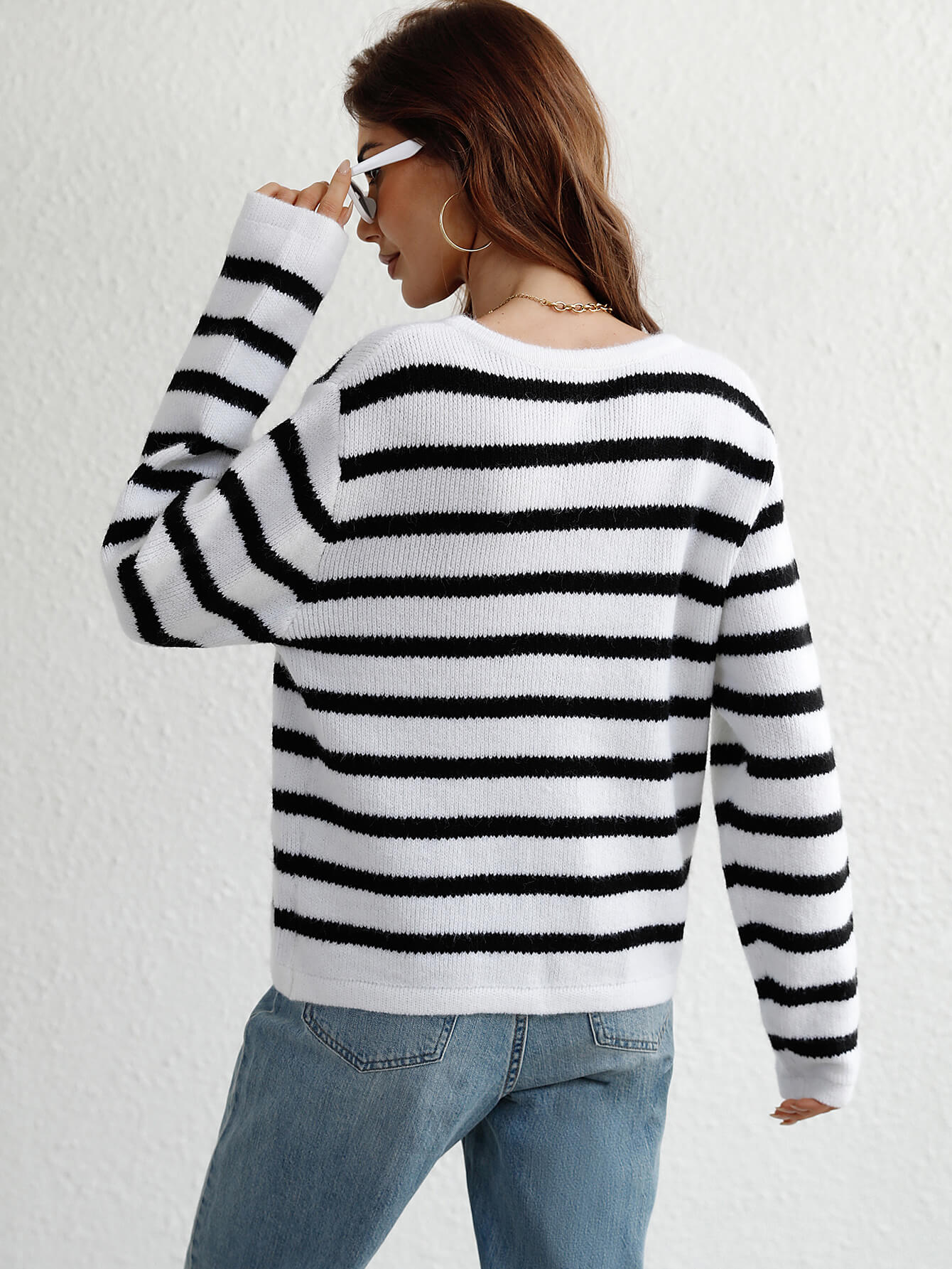 Woven Right Striped Button Front Cardigan